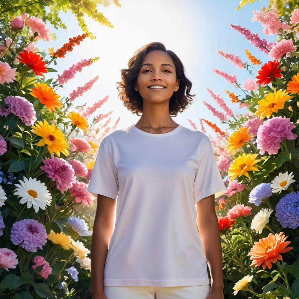 A resilient individual standing strong amidst a backdrop of blooming flowers, symbolizing hope and recovery. The person is surrounded by warm, supportive figures, representing friends and family, demonstrating unity in the fight against cancer. Soft, radiant sunlight bathes the scene, highlighting the journey of empowerment and healing. Include vibrant colors to evoke a sense of optimism and strength. super-realistic. warm tones.